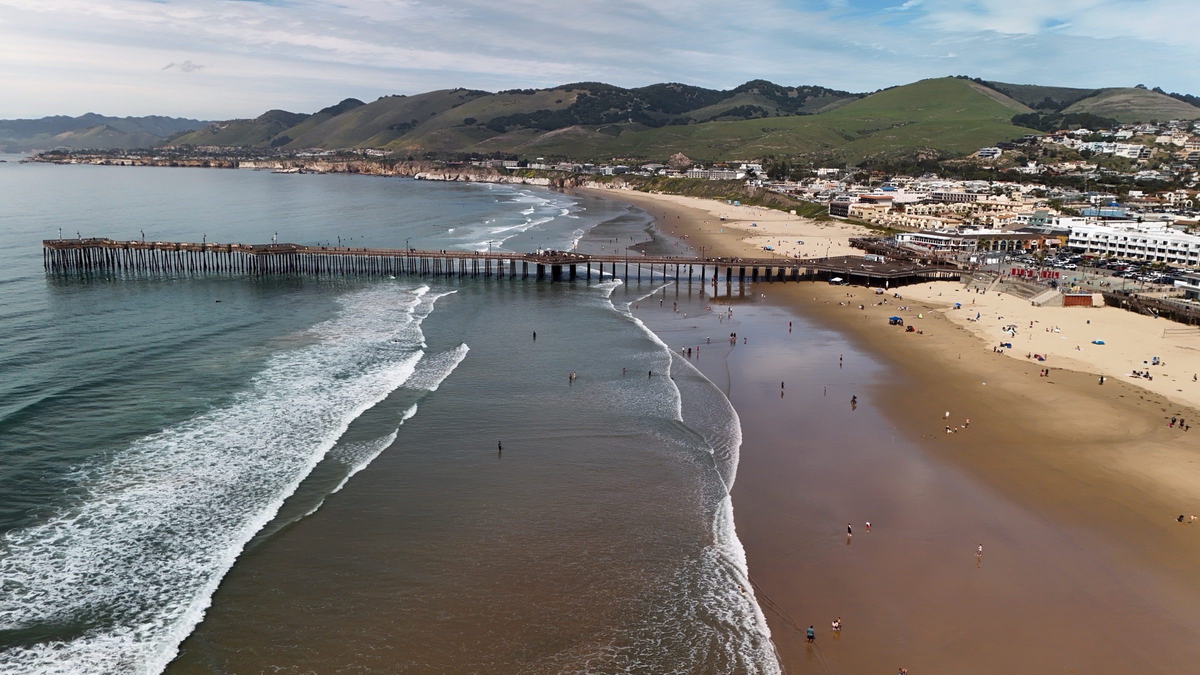 Aerial view of Pismo Beach pier on the Central Coast of California